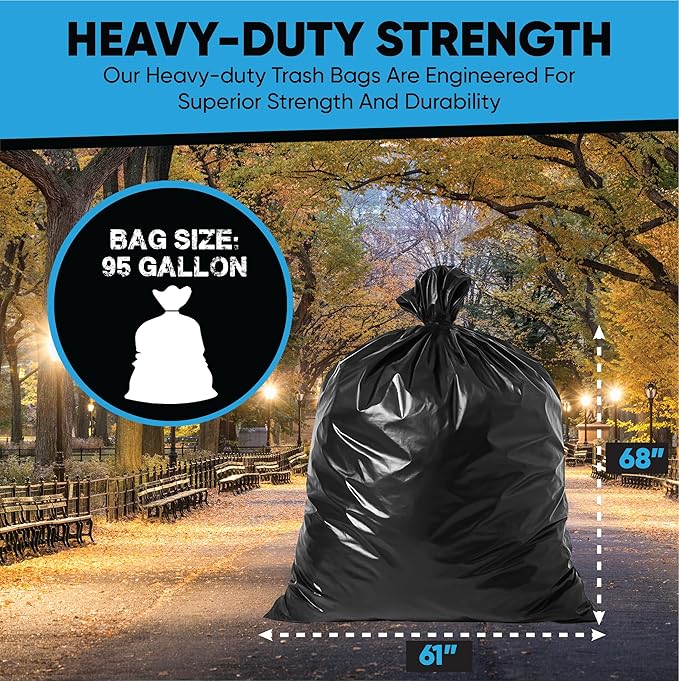 95-96 Gallon Trash Bags Heavy Duty | 50 Count | Extra Large 95-96 Gallon Trash Can Liners | 90-100 Gal for Outdoor Commercial and Home Use
