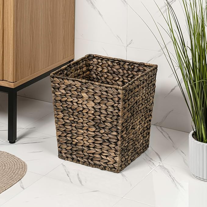 happimess HPM1402B-SET2 Theo Coastal Farmhouse Handwoven Water Hyacinth 4.8-Gallon Tapered Square Wicker Watebasket Brown (Set of 2)