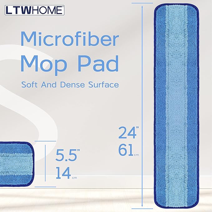 LTWHOME 24 Inch Microfiber Commercial Mop Refill Pads for Wet or Dry Floor Cleaning (Pack of 6)