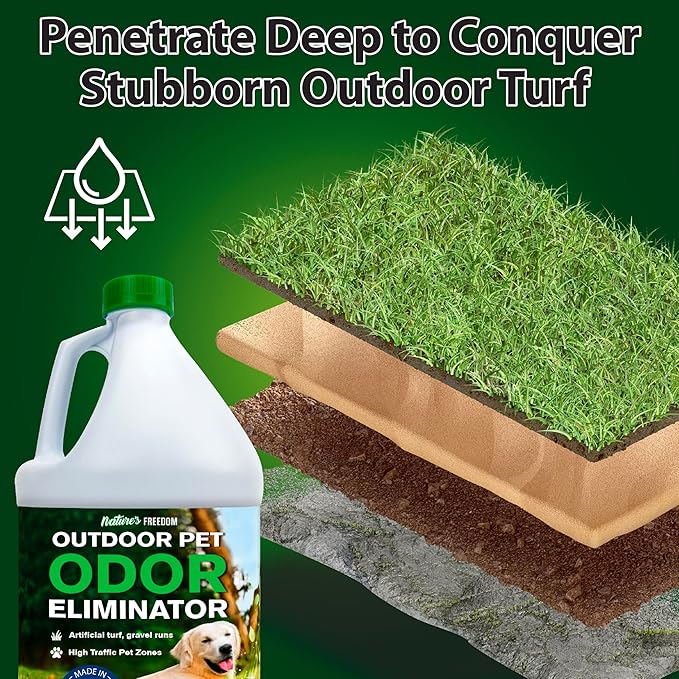 Nature's Freedom Concentrated Enzymes Outdoor Odor Eliminator Turf and Yard Cleaner for Pet Urine Deodorizer for Dog &amp Cat Waste &amp Smells Makes 5 to 64 Gallons Use on Grass Patios Kennel