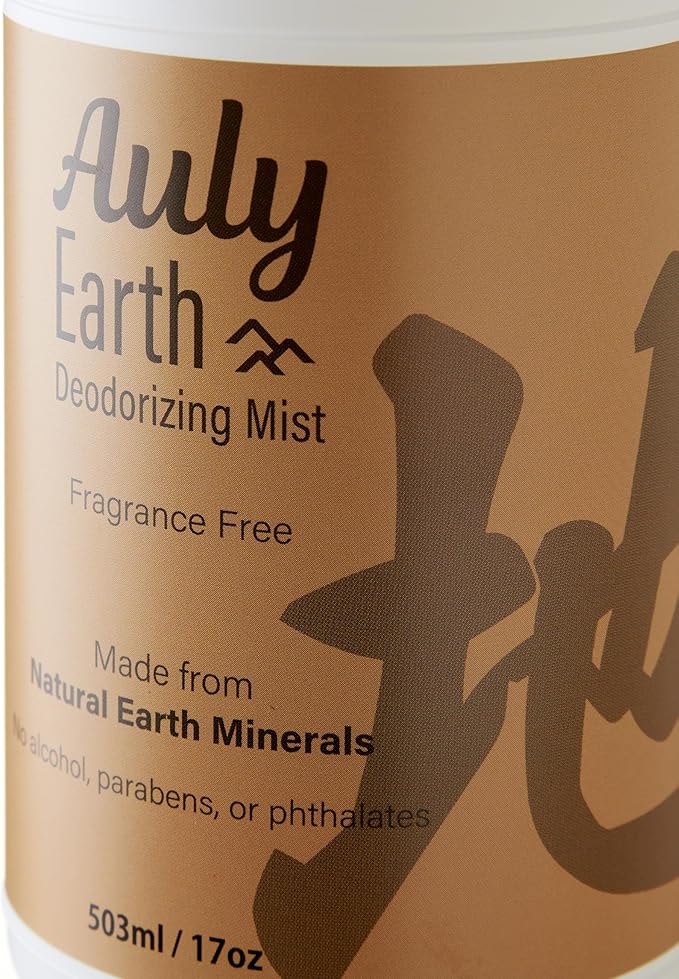 Auly Earth Deodorizing Mist - Mineral-Based Odor Eliminator for Fabric &amp Air - Unscented Spray for Homes with Pets - Japanese Mineral Formula (17 Fl Oz)