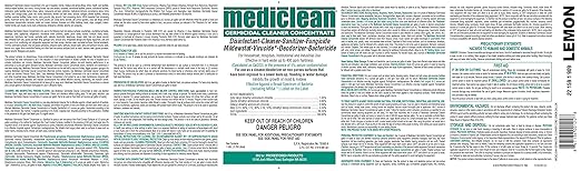 Mediclean Germicidal Cleaner Concentrate Disinfectant Sanitizer Deodorizer Fungicide Mildewstat Virucide Lemon Scent Hospitals Industrial Household Inhibits Mold and Mildew (4 Gallons)
