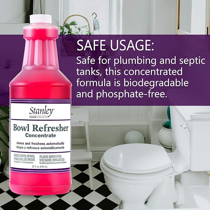 Stanley Toilet Bowl Cleaner &amp Deodorizer Concentrate 32 oz – Wild Rose Scent – Septic‑Safe Bowl Refresher – Cleans Stains &amp Residue with Each Flush (Pack of 3)
