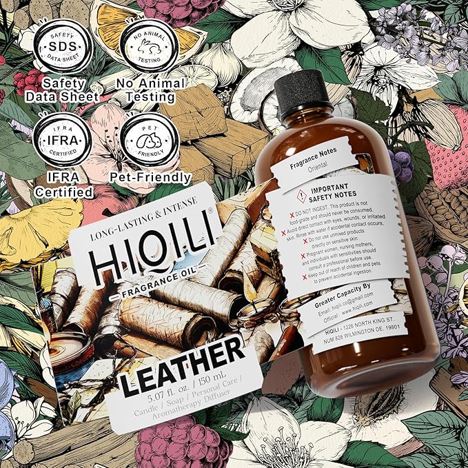 HIQILI Leather Fragrance Oil Men's Scent for Car Air Freshener Use Soap Candle and Long-Lasting Perfume Making - 5.07 Fl Oz