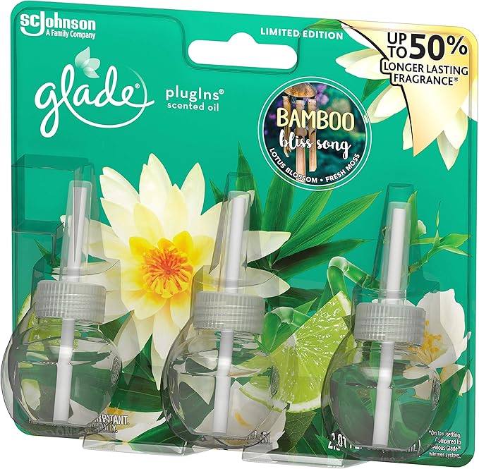 Glade PlugIns Scented Oil Air Freshener Refill - Limited Edition | Bamboo Bliss Song Scent - 3 Count Oil Refills Per Package (0.67 Ounce Each) - Pack of 2 Packages (Total - 4.02 Fl. Oz.)