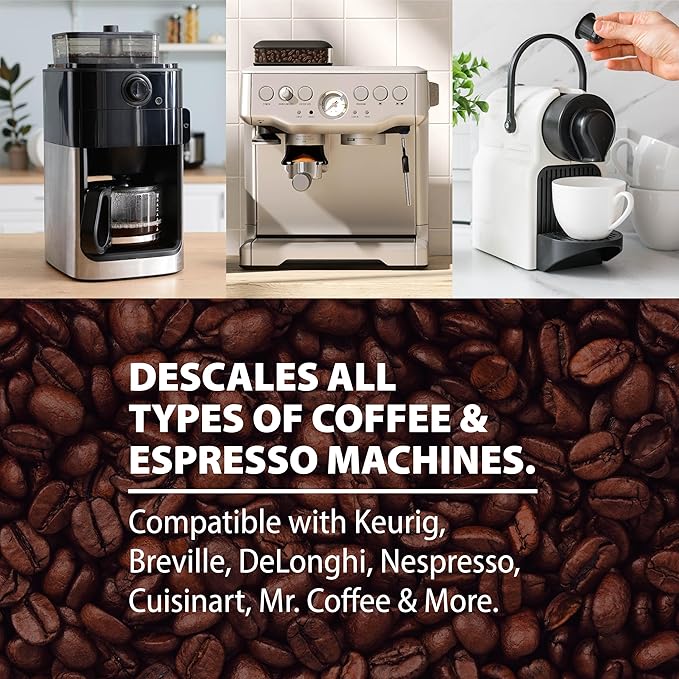 HARRIS Coffee Machine Descaler Descaling Solution 32 fl oz (2 Pack 8 Uses Each) Compatible with Keurig Nespresso Breville DeLonghi Jura &amp Ninja Coffee and Espresso Makers