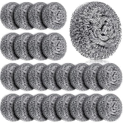 Honeydak 150 Pack Stainless Steel Scourers Steel Wool Scrubbers Bulk Separately Packaged 3 Inch 25 Gram Metal Scourers Sponges Wire Scouring Pad for Stove Pot Pan Oven Kitchen Restaurant(Classic)