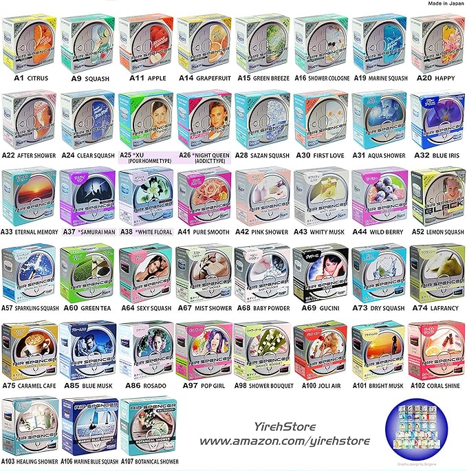 Air Spencer Cartridge Clear Squash Scent 4-Pack Car Air Freshener Heavy Duty Last Long JDM AS A24 Eikosha Japan