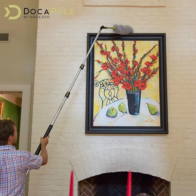 DOCA Telescoping Pole Attachment - Extension Pole for Cleaning Feather Duster Window Washing Kit Paint Roller Window Squeegee - High Reach Extendable Kit for Indoor &amp Outdoor - Feather Duster