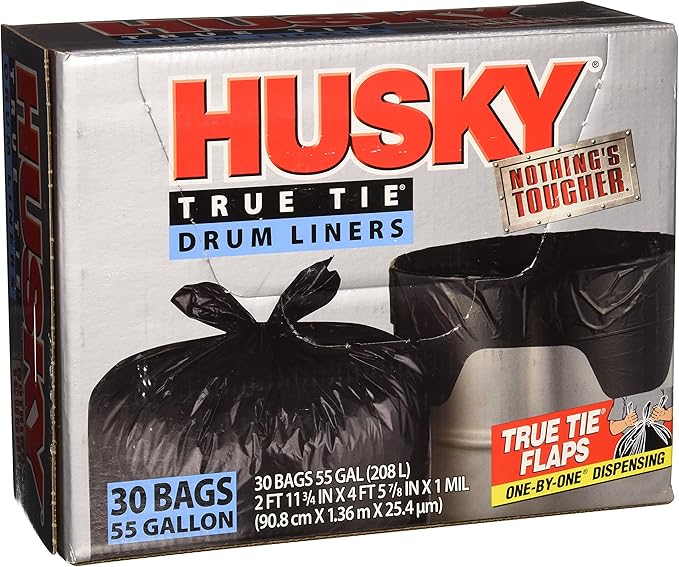 Husky HKK55030B True Tie 55-Gallon Drum Liners 30-Count