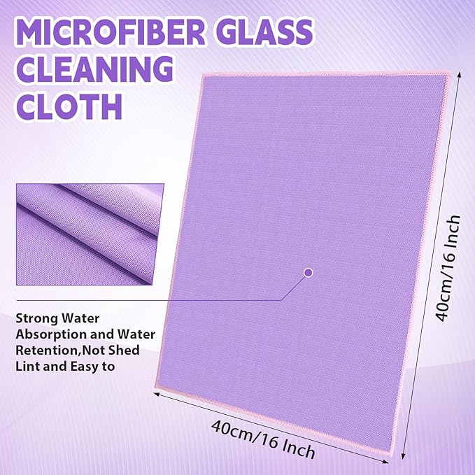 Maxcheck 24 Pack Magic Cleaning Cloth 16 x 16 Inch Microfiber Glass Cleaning Cloths Reusable Lint Free Microfiber Towels for Kitchen Dish Windows Mirror Glass Car(Purple)