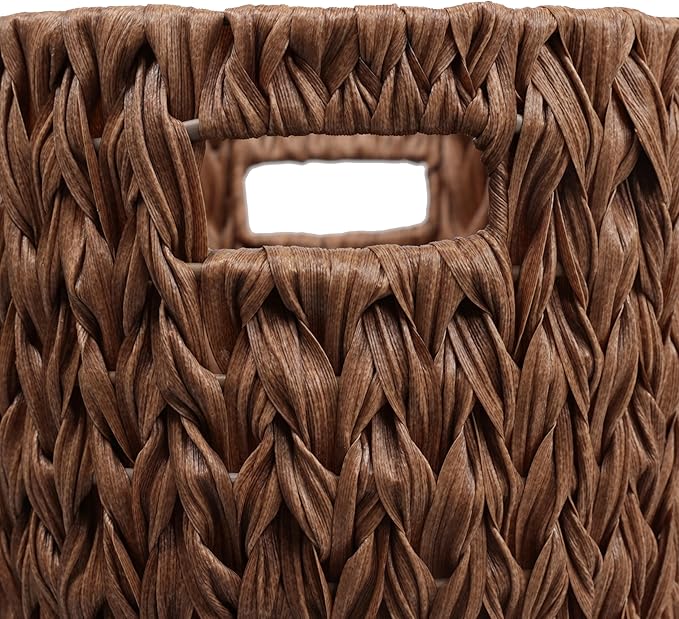 happimess HPM1407B-SET2 Maple Contemporary Farmhouse Resin 4.5-Gallon Tapered Oval Wicker Watebasket with Handles Brown (Set of 2)