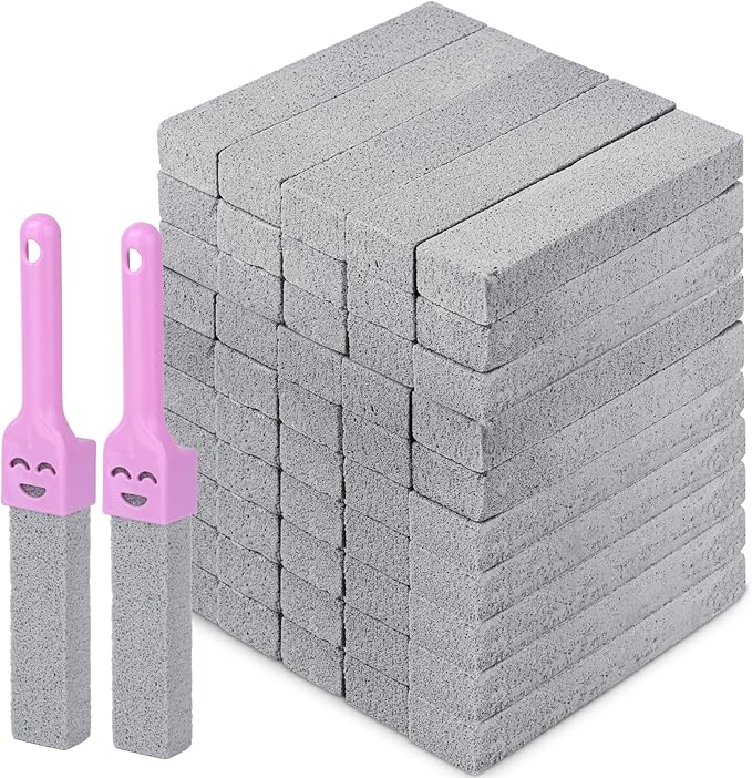 50 Pack Pumice Stones Bulk for Cleaning - Grey Pumice Scouring Pad with 2 Universal Handles Pumice Stick Cleaner for Removing Toilet Bowl Ring Bath Household Kitchen Pool 5.9 x 1.4 x 0.9 Inch