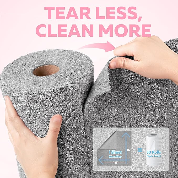 Fantasticlean Tear-Away Microfiber Cleaning Cloth Roll 12'' by 12''- 36 Sheets Thick &amp Large Detailing Towels Ultra Absorbent Lint-Free Reusable Wipes for Home Car or Outdoor (Glossy Grey)
