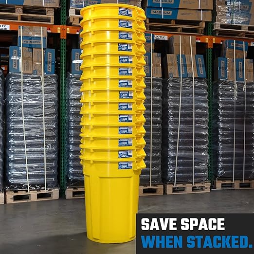Magnum 55 Gallon Trash Can High-Vis Yellow Construction Grade Heavy Duty Plastic Jobsite Ready for Handling and Holding Garbage CMTC-C000-55Y05 (5 Pack)