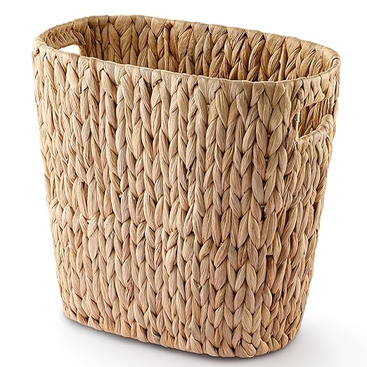 4 Gallons Wicker Waste Basket for Bathroom - Water Hyacinth Wicker Trash Can – Kitchen Bathroom Garbage Can Oval Magazine Basket - Desk Trash Can Office Garbage Can with Open Top Handles