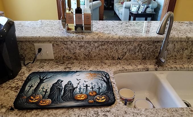 Caroline's Treasures DAC2276DDM The Grim Reaper Spooky Halloween Dish Drying Mat Absorbent Dish Drying Mat Pad for Kitchen Counter Dish Drainer Mat for Countertop 14 x 21 Multicolor