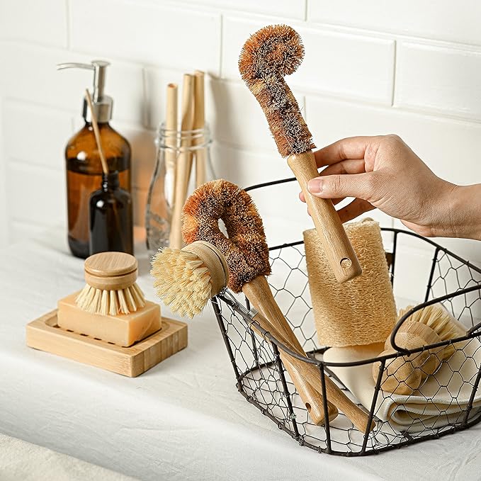 Jungle Culture® 6 Pack Bamboo Dish Brush Set for Washing Up • Natural Wooden Dish Brushes for Pans &amp Dishes • Eco Friendly Dish Scrubber for Bottles Pots &amp Vegetables • Non Toxic &amp Plasti