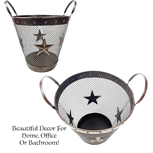 Urbalabs Rustic Lone Star Metal Bathroom Trash Can Office Western Waste Basket Country Wastebasket Office Wire Garbage Can Cowboy Gun Decor Bathroom Decor Cowboy Decor for Bathroom (Large)