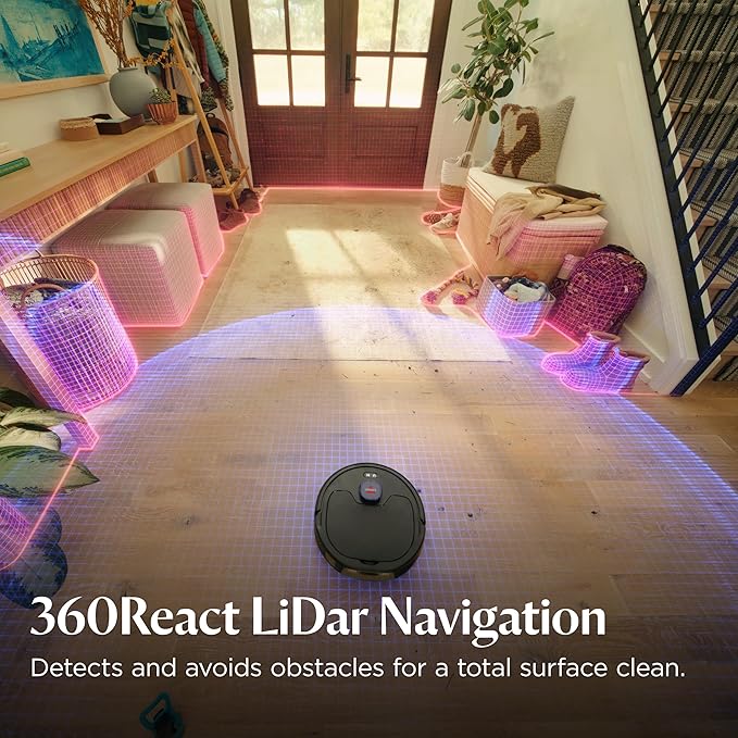 Bissell FlexClean FurForce Robot Vacuum &amp Mop with No Tangle Pet Brush Roll LiDAR Navigation &amp Liftable Pad for Pet Hair Removal on Hard Floors &amp Rugs 180min Runtime 60-Day Dust Collecti