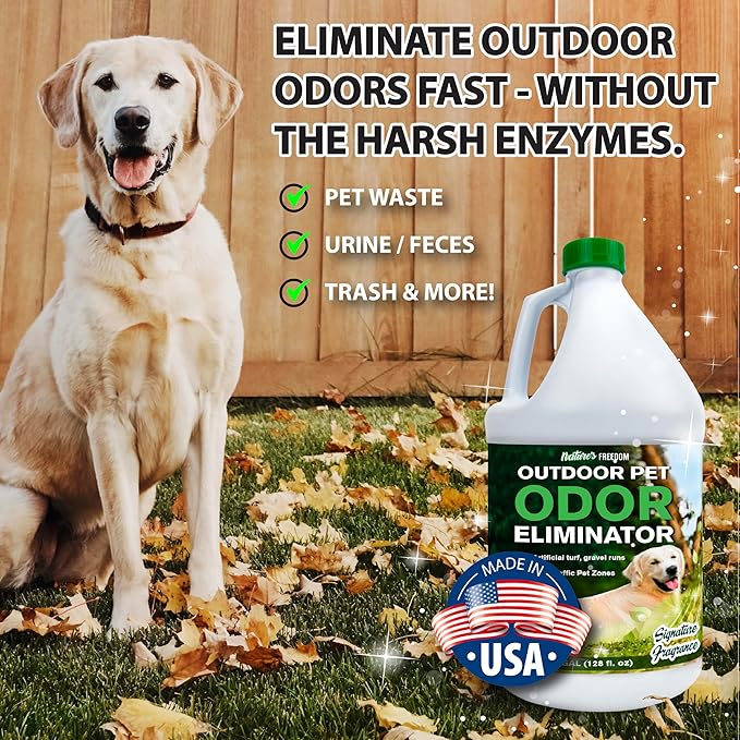 Nature's Freedom Concentrated Enzymes Outdoor Odor Eliminator Turf and Yard Cleaner for Pet Urine Deodorizer for Dog &amp Cat Waste &amp Smells Makes 5 to 64 Gallons Use on Grass Patios Kennel