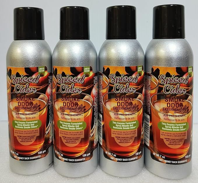 Smoke Odor Exterminator 198 gm/ 7 oz Large Spray Spiced Cider 7oz Can 4 Pack. Assorted