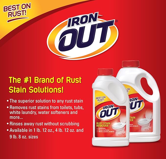 Iron OUT Powder Rust Stain Remover Remove and Prevent Rust Stains in Bathrooms Kitchens Appliances Laundry and Outdoors 9.5 Pound