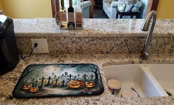 Caroline's Treasures DAC2216DDM Graveyard Spooky Halloween Dish Drying Mat Absorbent Dish Drying Mat Pad for Kitchen Counter Dish Drainer Mat for Countertop 14 x 21 Multicolor