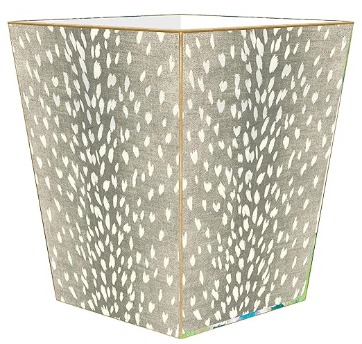Marye-Kelley Taupe Antelope with Silver Trim Wastepaper Basket Flat TopNeutral Animal PrintHandmade in The USA Wastebasket for Bedroom Bathroom Living Room Office Kitchen