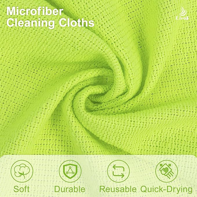 LIVOS Microfiber Cleaning Cloth Roll - 100 Pack Reusable Paper Towels Microfiber Towels for Car Super Absorbent Cleaning Rags for HouseKitchenWindow-Green 11.5x11.5|Lightweight Quickly Dry