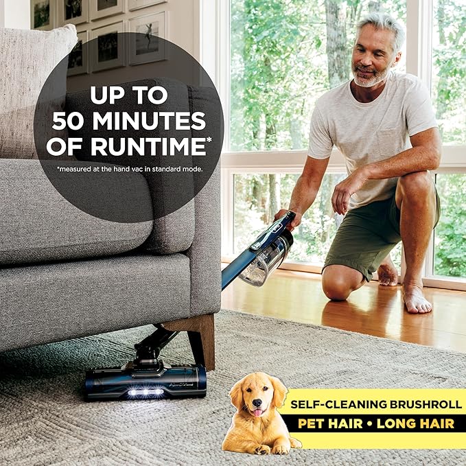Shark Cordless Vacuum Cleaner with HEPA Filter Lightweight Portable Rechargeable Powerful Pet Hair Pickup Removable Handheld Crevice Tool Dusting Brush 50-min Runtime Blue IZ363HT
