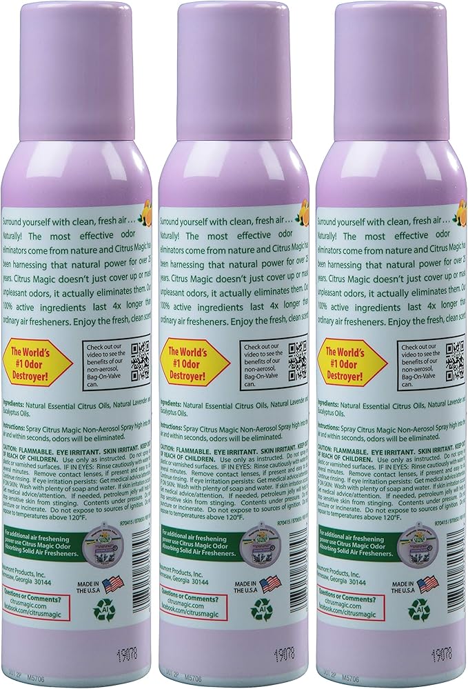 Citrus Magic Odor Eliminating Air Freshener Spray Lavender Escape 3-Ounce Pack of 3