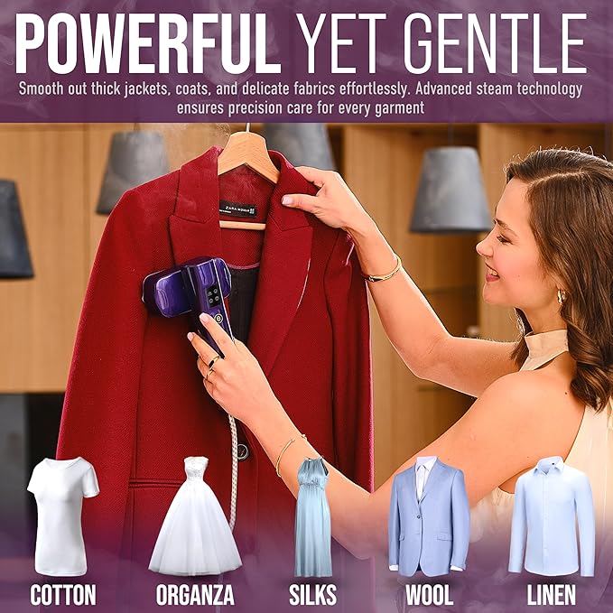 Mini Steam Iron &amp Travel Garment Steamer – 1200W Portable Wrinkle Remover Handheld Clothes Steamer 20s Fast Heating 4 Modes Compact Folding Design Fabric Steamer for Home &amp Travel–Purple