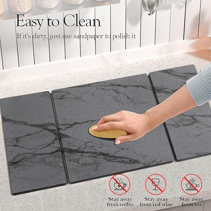 Quick Dry Collapsible Dish Drying Mat Eco-Friendly Absorbent Diatomaceous Earth Mats for Dishes Bottles Cups 20×16Large Stone Dish Drying Mats for Kitchen Counter (Gray 20（L）×16（W）)