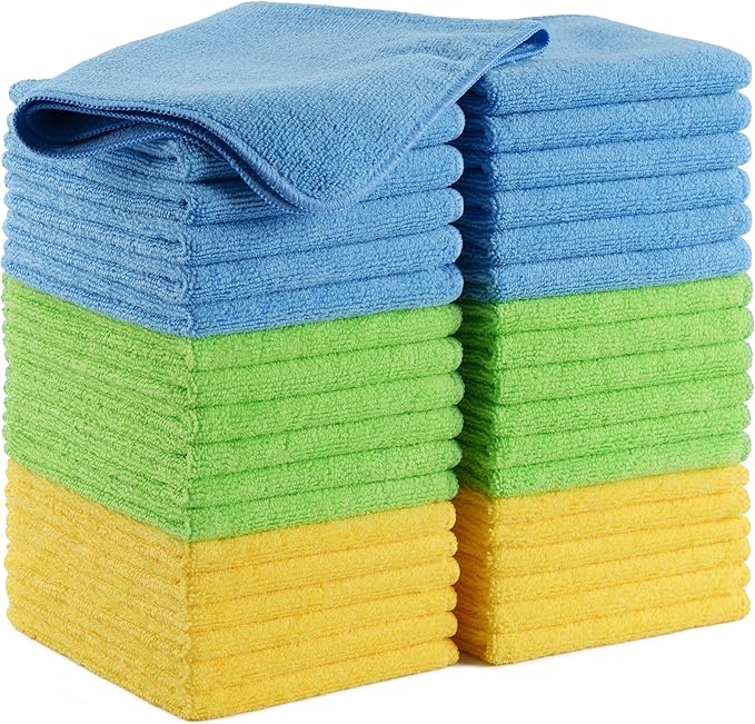 POLYTE Microfiber Cleaning Cloth 12 x 16 in Blue Green Yellow 36 Pack