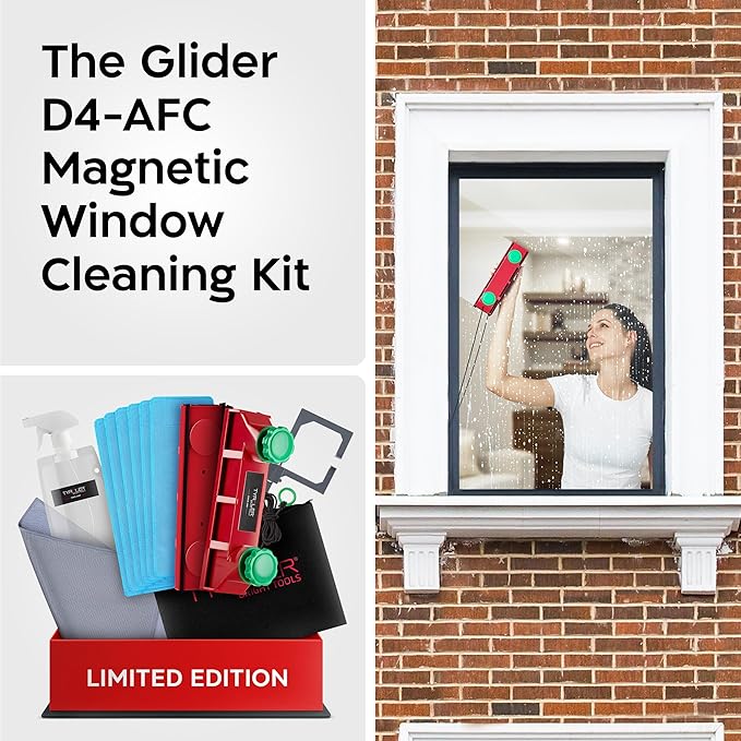 Tyroler Magnetic Window Cleaner Tool | The Glider D4 Window Cleaning Tool Fits Windows 0.1-1.6 Thick | All-in-One Window Cleaning Kit | Magnetic Glass Cleaner Tool | Magnet Window Cleaner Tool