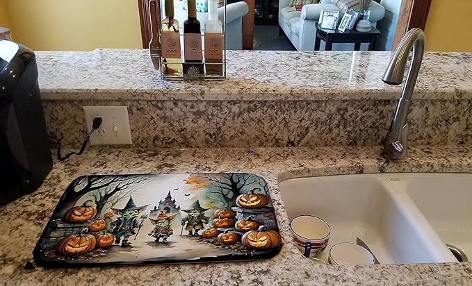Caroline's Treasures DAC2246DDM Goblins Spooky Halloween Dish Drying Mat Absorbent Dish Drying Mat Pad for Kitchen Counter Dish Drainer Mat for Countertop 14 x 21 Multicolor