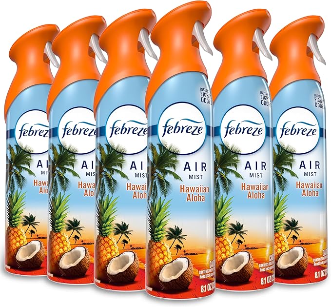 Febreze Air Mist Air Freshener Spray Odor Fighting Room Spray Deodorizer for Home Bathroom Kitchen Office Apartment Dorm Room Classroom Hawaiian Aloha 8.1oz 6ct