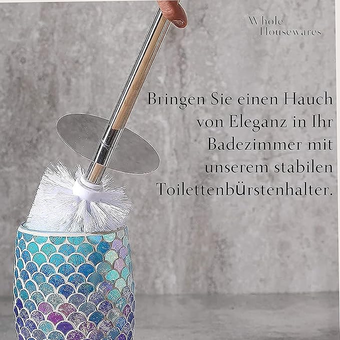 WHOLE HOUSEWARES | Modern Toilet Brush Set | Toilet Bowl Brush and Holder | Bathroom Accessory Set | Toilet Brushes for Bathroom | Freestanding Mosaic Toilet Bowl Cleaner (Mermaid)