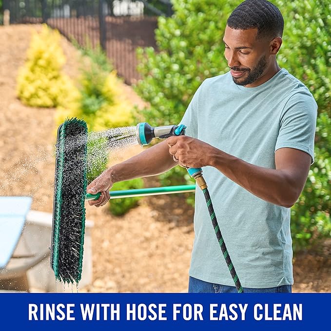 Quickie Bulldozer 18-Inch Multi-Surface Push Broom Green Heavy-Duty with Swivel Hang-Up Feature Perfect for Indoor and Outdoor Cleaning Sweeping Sidewalks &amp Warehouses