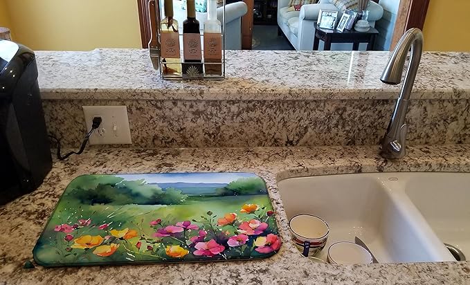 Caroline's Treasures DAC1696DDM North Dakota Wild Prairie Roses in Watercolor Dish Drying Mat Absorbent Dish Drying Mat Pad for Kitchen Counter Dish Drainer Mat for Countertop 14 x 21 Multicolor