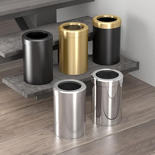 Gatco Small Bathroom Trash Can with Lid Round 3 Gallon Stainless Steel Wastebasket Under Sink Brushed Brass for Bathroom Bedroom Office (1910B)