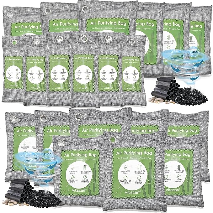 20 Pack Bamboo Charcoal Air Purifying Bag Activated Charcoal Bags Odor Absorber Moisture Absorber Natural Car Air Freshener Shoe Deodorizer Odor Eliminators For Home Pet Closet Car
