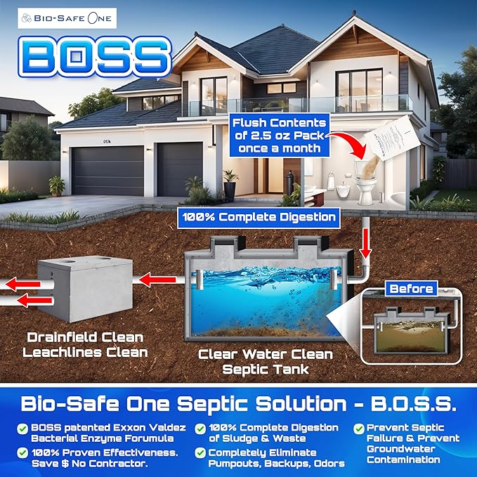 BSA 10003 - Septic Tank Treatment - 24 Monthly Treatments - Septic Cleaner - Drain Cleaner - Drain Clog Remover - Toilet Drain Clog Remover - Drain Opener - Exxon Valdez Patented