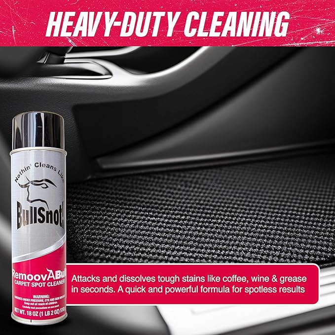 RemoovABull Carpet &amp Upholstery Stain Remover – Fast Acting Powerful Cleaner for Oil Grease Dirt Coffee Urine &amp More – Ideal for Car Interiors Fabrics &amp Carpets – Made in the USA