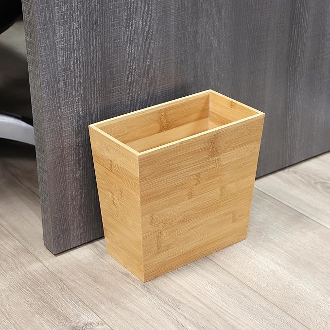 Elama 10.5 x 5.75 Inch Rectangle Bamboo Waste Basket Bathroom Trash Personal Trash Bin Small Waste Bin