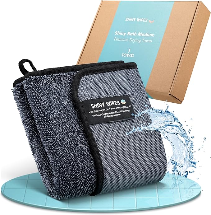 Shiny Wipes Medium Drying Towel The Original 12x16in/30x40cm Ultra Absorbent Twisted-Loop Design Streak-Free Towel Cloth for Shower Household Car No Streaks or Limescale (1 Towel)