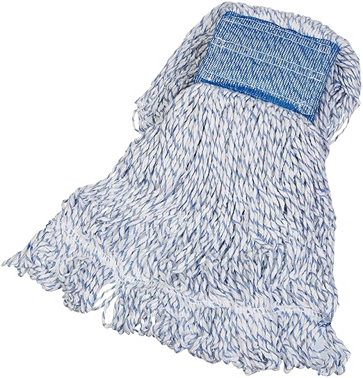 Amazon Basics Loop-End Rayon Finish Commercial String Mop Head for Floor Cleaning 5 Inch Headband Medium 6-Pack