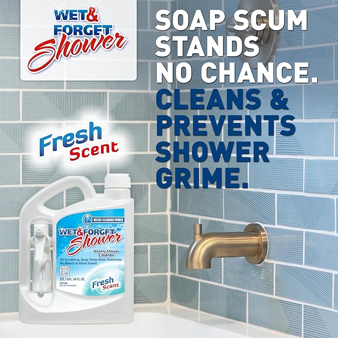 Wet &amp Forget Shower Cleaner Spray Multi-Surface Weekly Application Requires No Scrubbing Bleach-Free Formula Ready to Use Fresh Scent 3 Months of Cleaning 64 Fluid Ounces 1 Pack