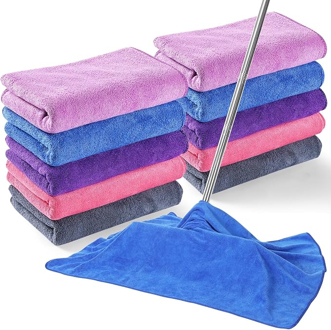 10 Pcs Extra Large Microfiber Cleaning Cloth 30 x 20 Large Floor Microfiber Towel Reusable Washable Free Lint Free Cloth Rag for Squeegee Mop Floor Window Housekeeping (Bright Color)
